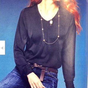 CAbi Black ruffle cuff long sleeve blouse L